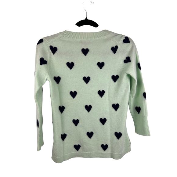 J.Crew Cashmere Heart Print Mint Green Navy Sweater XS Crewneck Soft Cozy - Picture 5 of 12